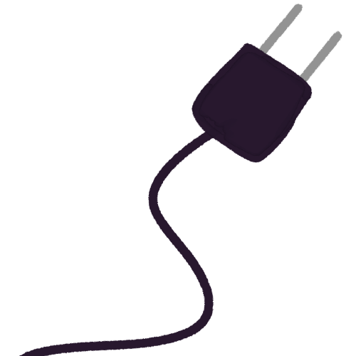 a dark purple power cord connected to a typical european outlet plug